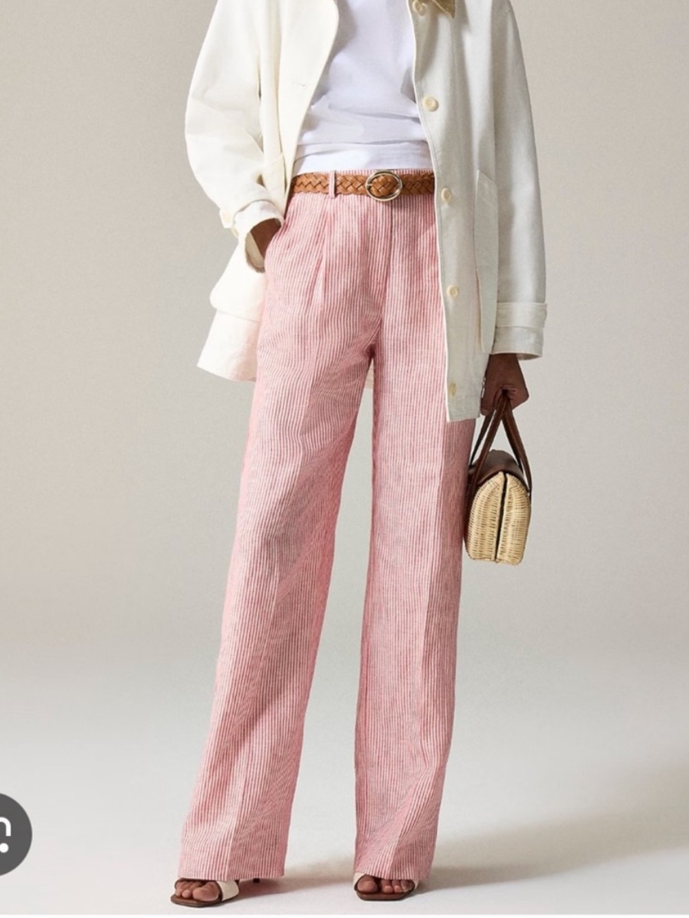 J. Crew The Essential Wide Leg Linen Pant Red White Stripe NWOT 8